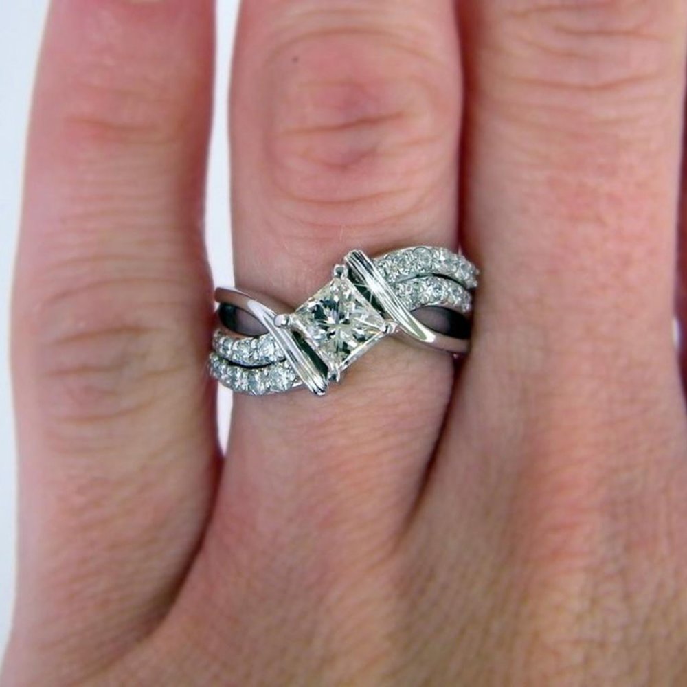 NEW 925 Silver Princess Cut Diamond Wave Ring - Picture 2 of 8